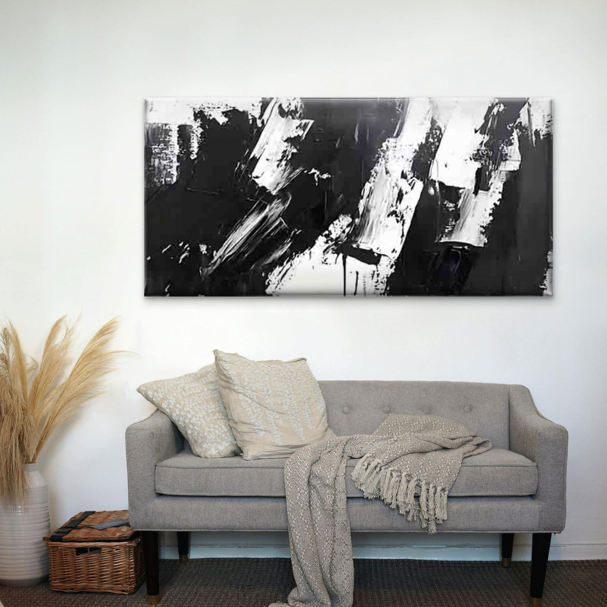 Black And White Abstract Wall Art Canvas Office Home Room Framed 120x60cm