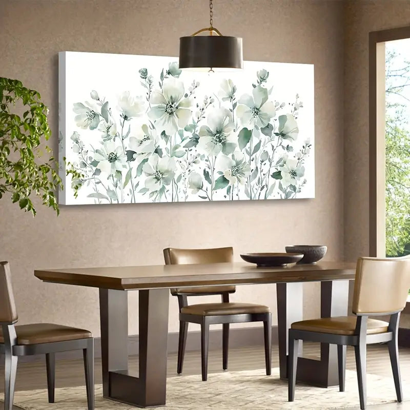 Elegant Flowers Abstract Green Botanical Wall Art canvas office home room framed 120x60cm