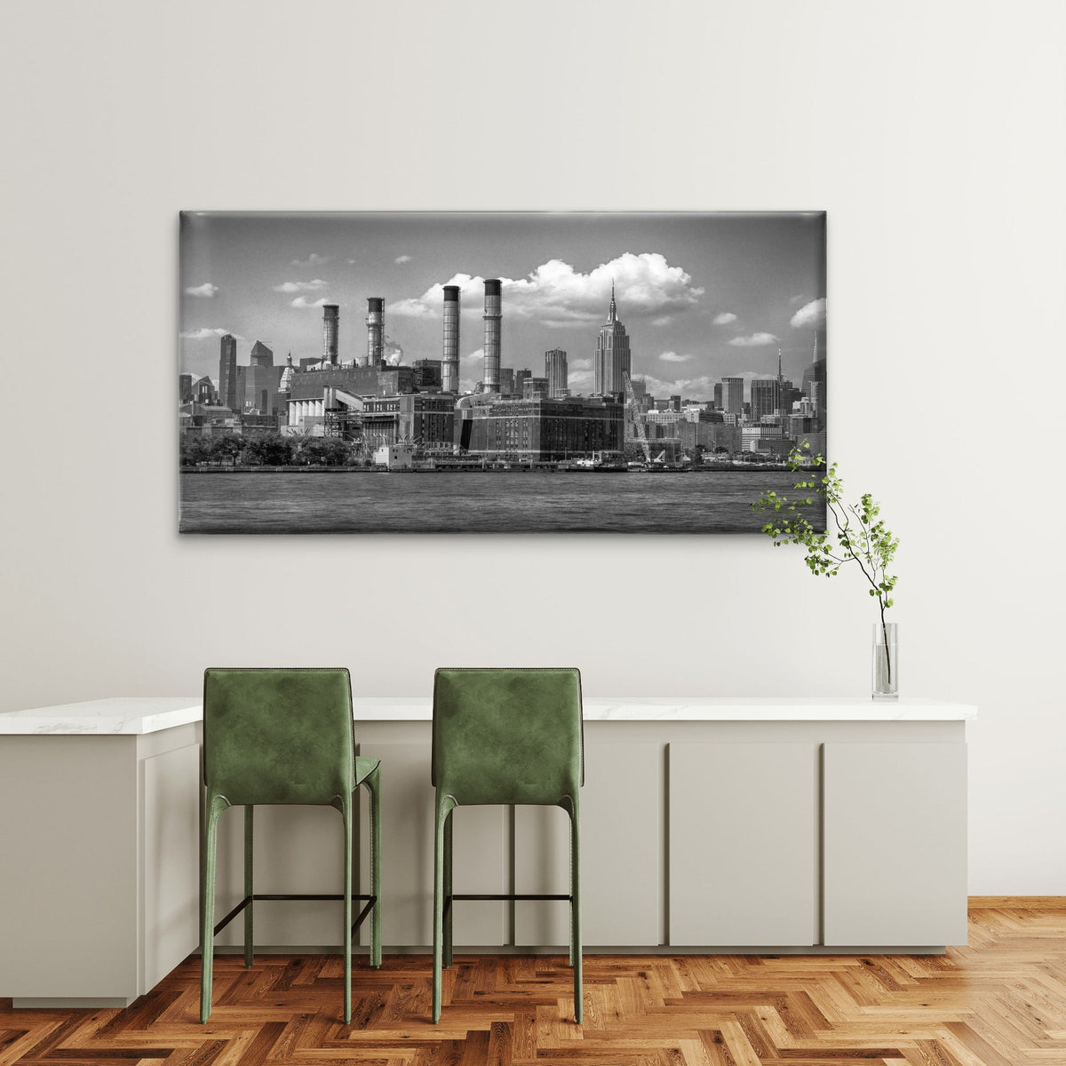 NYC Skyline Black White Wall Art Canvas Office Home Room Framed 120x60cm