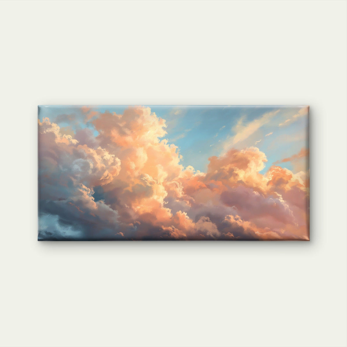 Golden Pastel Pink Cloud Sunbeam Sky Wall Art Canvas Office Home Framed 80x45cm