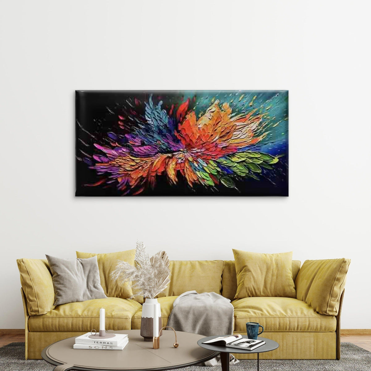 Abstract Images Feathers Wall Art Canvas Office Home Room Framed 120x60cm