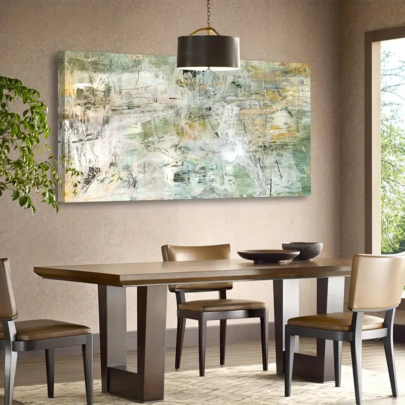 Brown Green Abstract Wall Art canvas office home room framed 120x60cm