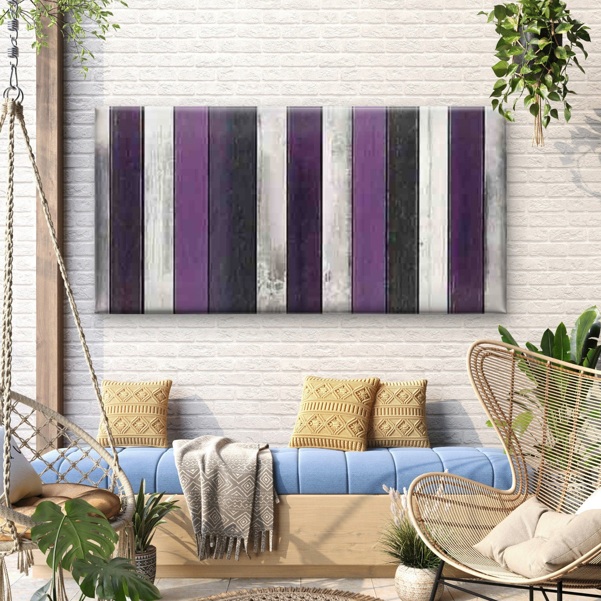 Purple Panel Abstract Wall Art Canvas Office Home Room Framed 80x45cm