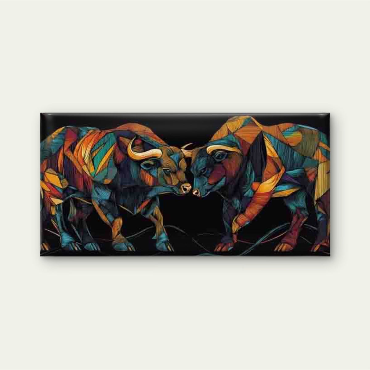 Two Bulls Confrontation Wall Art Canvas Office Home Room Framed 80x45cm