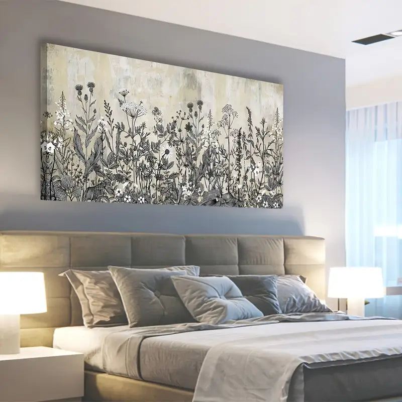 Botanical Rustic Beige Flower Plants Nature Wall Art canvas office home room framed 120x60cm
