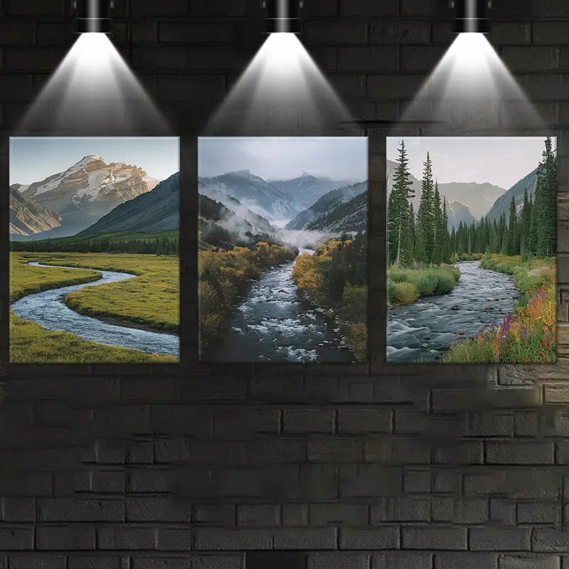 3pcs Tranquil Rivers And Majestic Mountains Oil Painting Metal Print Ready to Hang Art