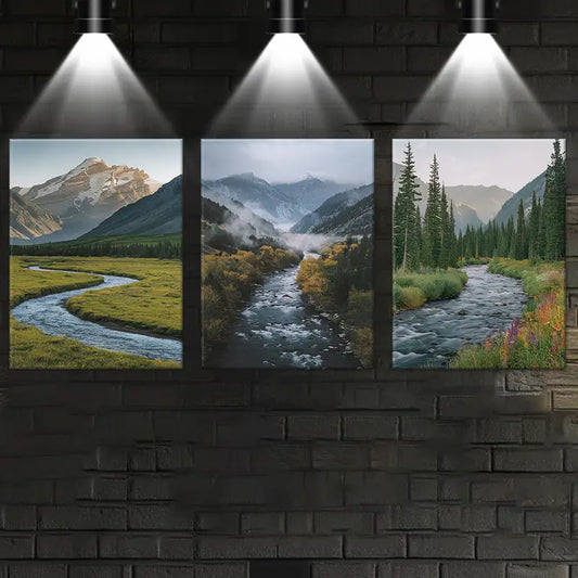 3pcs Tranquil Rivers And Majestic Mountains Oil Painting Metal Print Ready to Hang Art