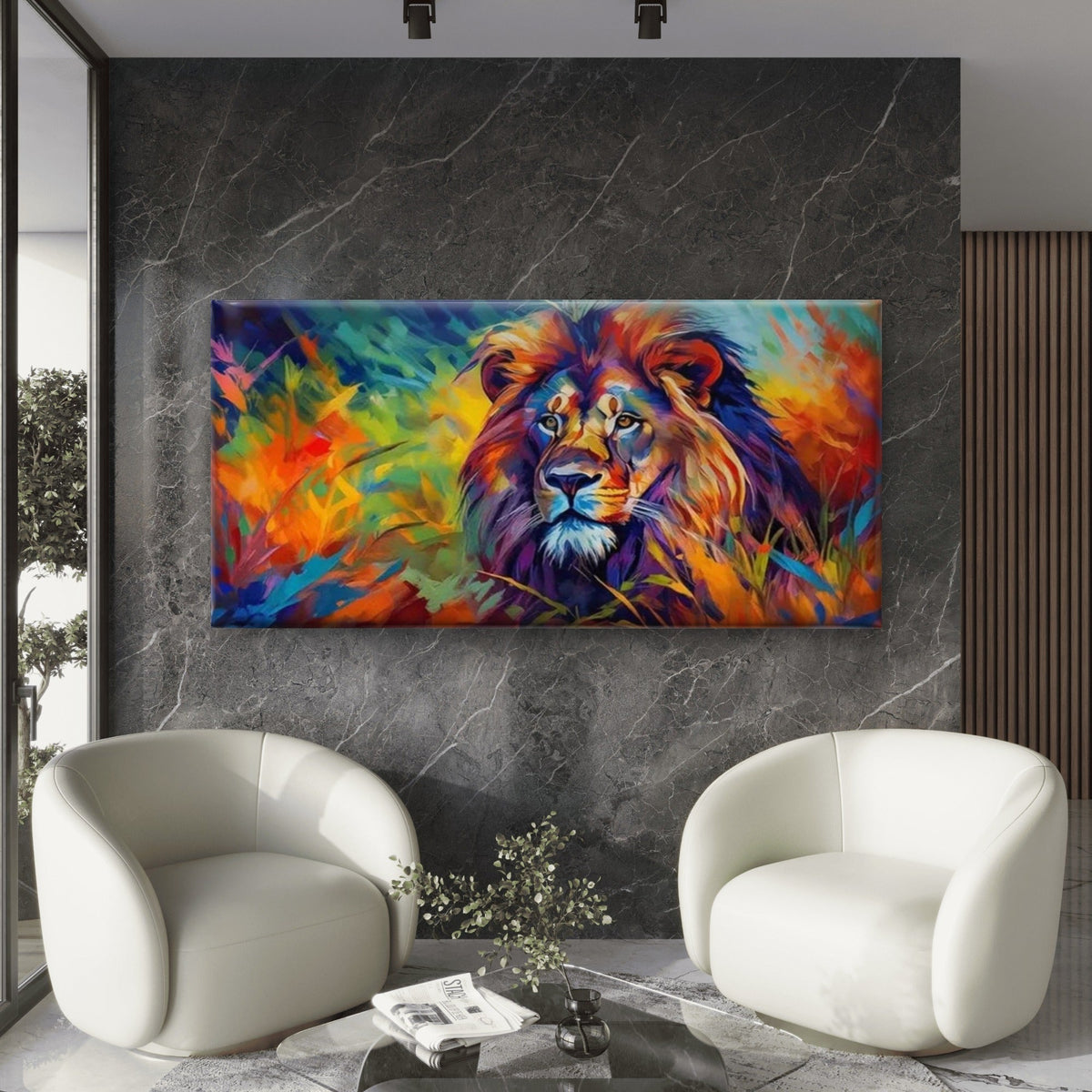 Vibrant King Of Jungle Wall Art Canvas Office Home Room Framed 120x60cm
