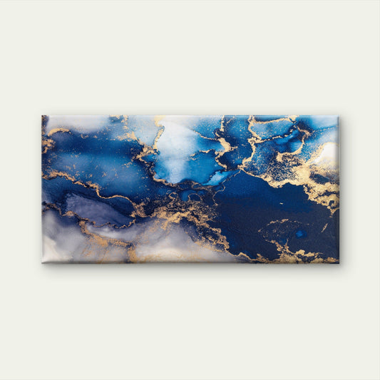 Modern Navy Gold Abstract Fluid Wall Art Canvas Office Home Room Framed 80x45cm