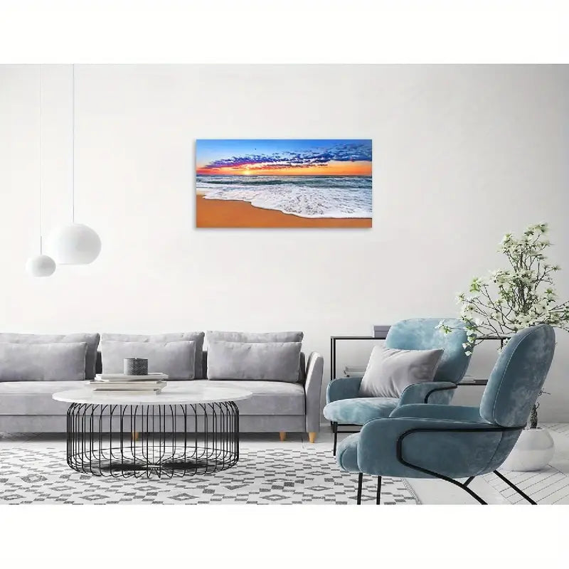 Beach Blue Sky Sunset White Clouds Wall Art canvas office home room framed 120x60cm
