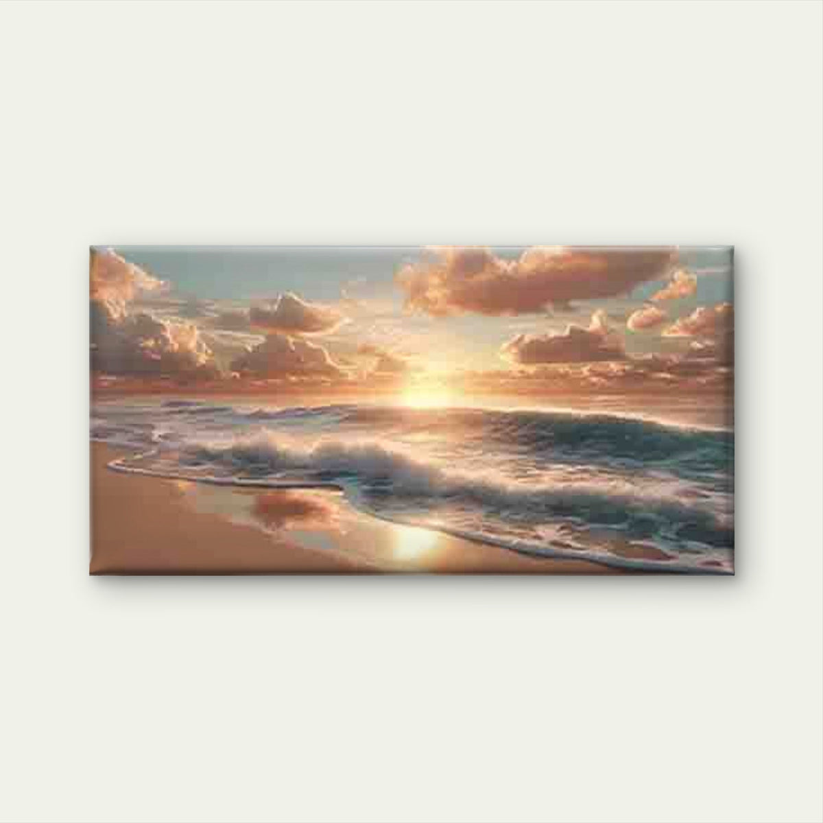 Beach Sunset, with Golden Sun Wall Art Canvas Office Home Room Framed 120x60cm