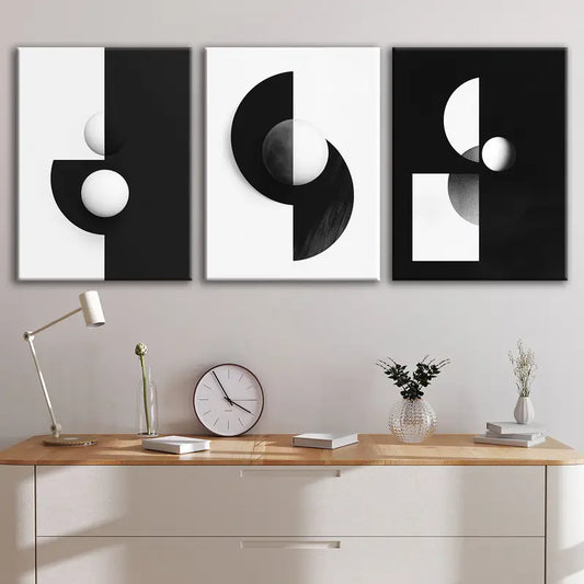 3pcs Black and white geometric Fantasy Classic Design Metal Print Ready to Hang Art