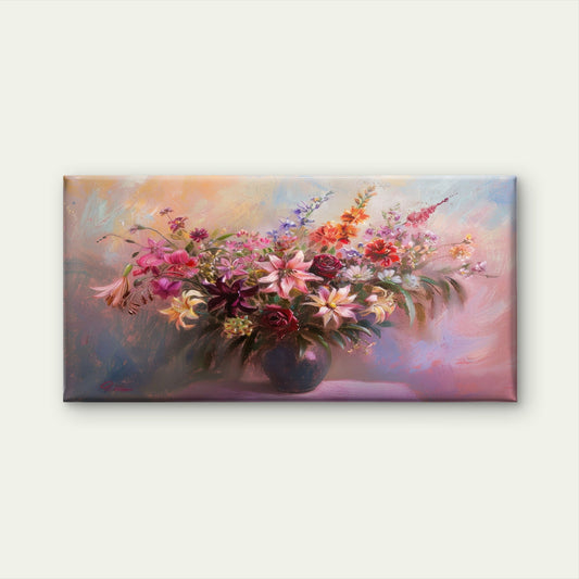 Abstract Floral Vase Painting Wall Art Canvas Office Home Room Framed 80x45cm