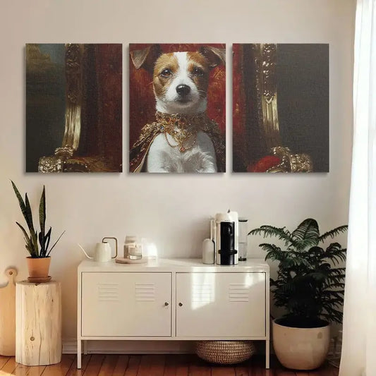 3pcs Dog King Sitting on a Throne Animals Oil Painting Metal Print Ready to Hang Art