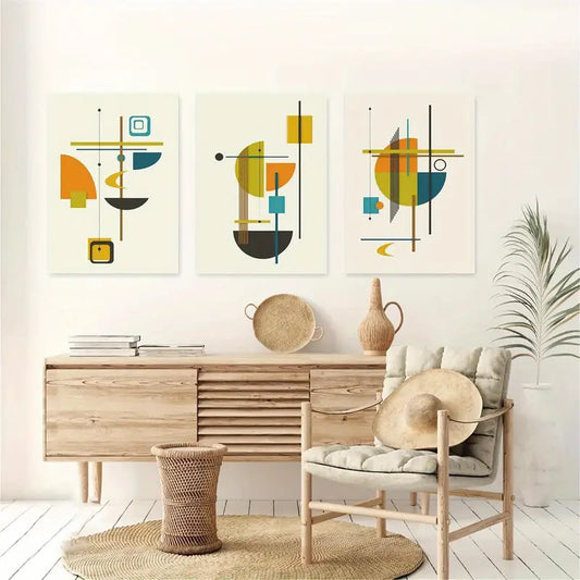 3pcs Mid Century, Minimalist Modern Classic Design Metal Print Ready to Hang Art