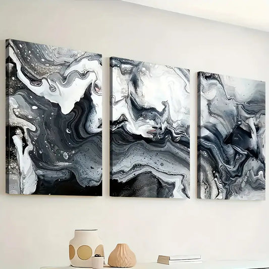 3pcs Modern Light Luxury Abstract Art Marble Wall Art Set Canvas Framed 40x60cm - High Quality Print 100% Australian Made Wall Canvas Ready to Hang
