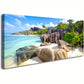 Beach Tropical Coconut Trees Sandy Shore Turquoise Waters & Lush Greenery Wall Art canvas office home room framed 120x60cm