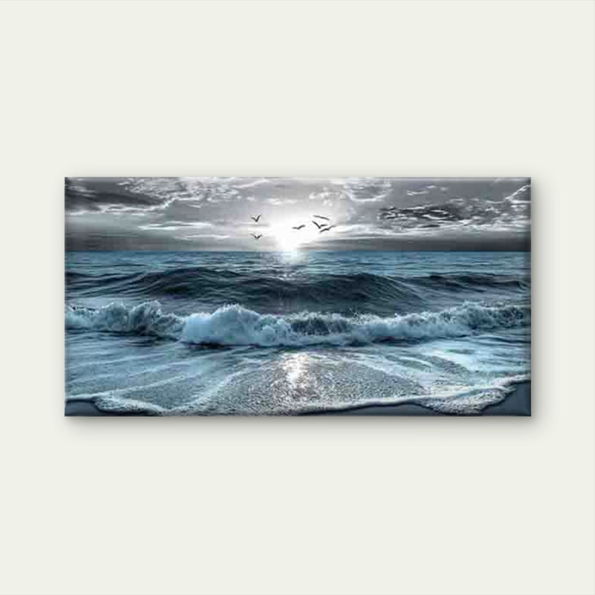 Modern Ocean Waves Wall Art Canvas Office Home Room Framed 80x45cm