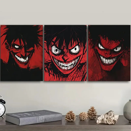 3pcs Red-faced Monster Metal Print Ready to Hang Art