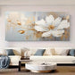 Modern Abstract White Floral with Golden Accents Wall Art wall canvas office home room framed 120x60cm