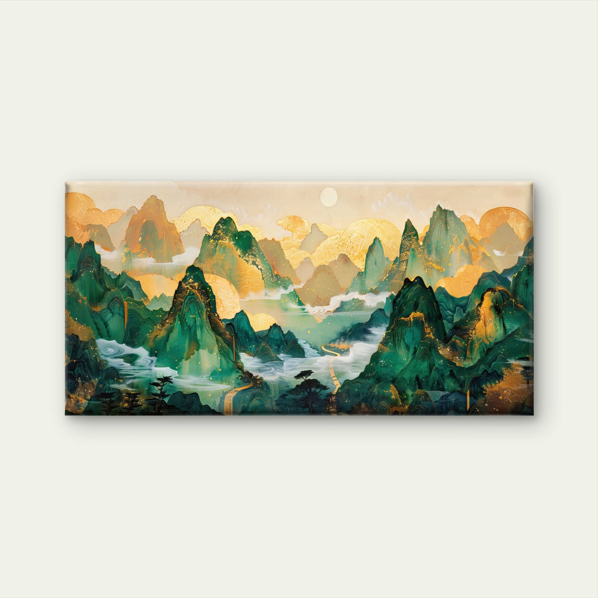 Infinite Jade Mountain Range Wall Art Canvas Office Home Room Framed 120x60cm
