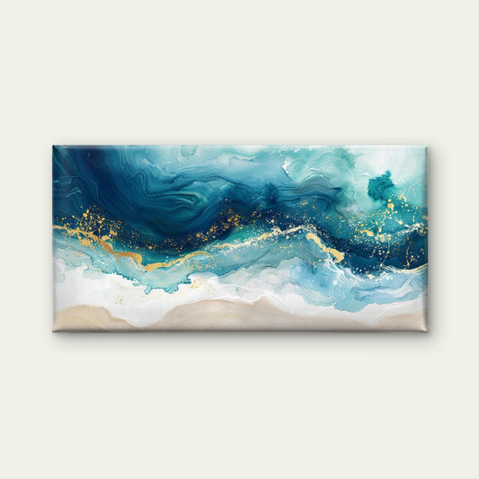 Abstract Teal Ocean Wave Wall Art Canvas Office Home Room Framed 80x45cm