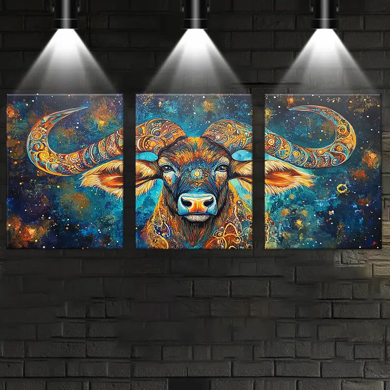 3pcs Vibrant, Colorful, Abstract Cow Design Metal Print Ready to Hang Art