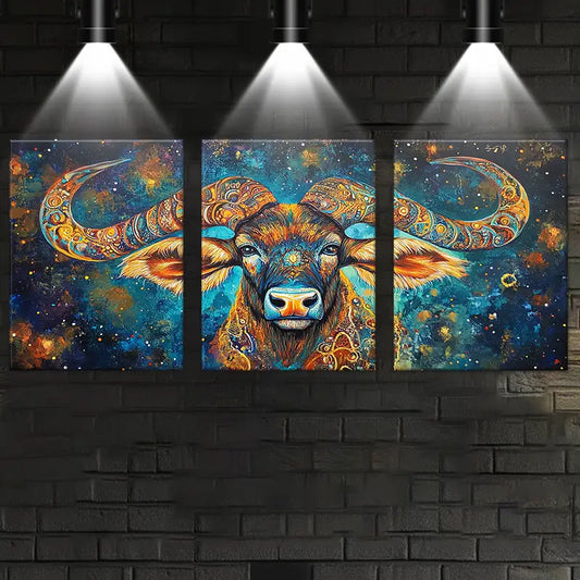 3pcs Vibrant, Colorful, Abstract Cow Design Metal Print Ready to Hang Art