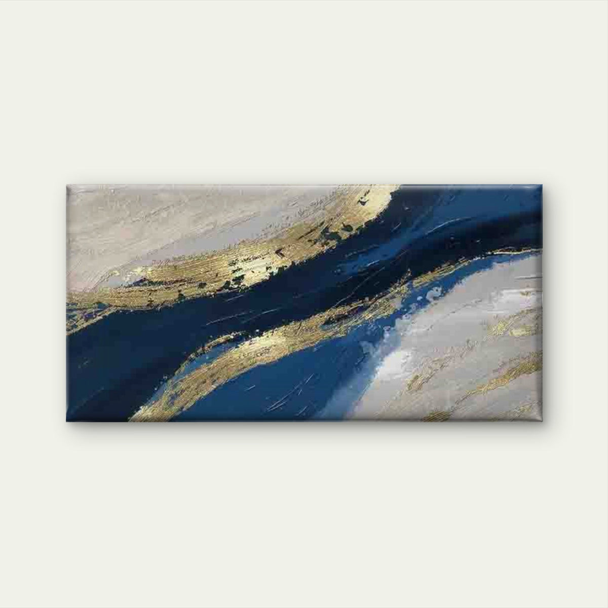Abstract Blue & Golden Wall Art Canvas Office Home Room Framed 80x45cm