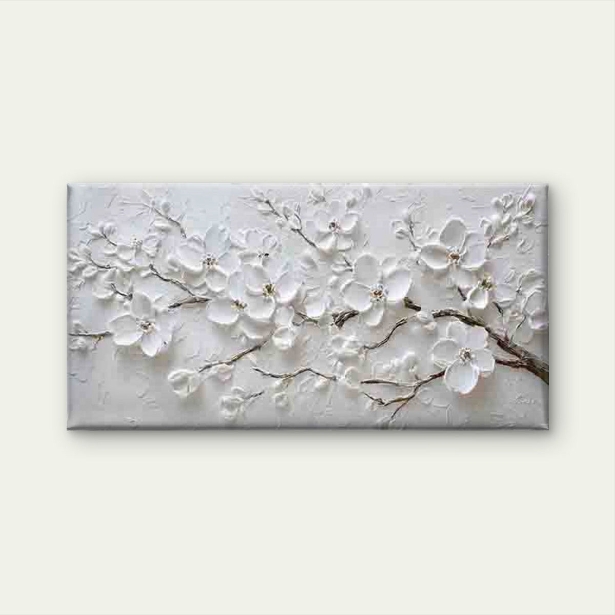 Abstract White Blossoms Wall Art Canvas Office Home Room Framed 80x45cm