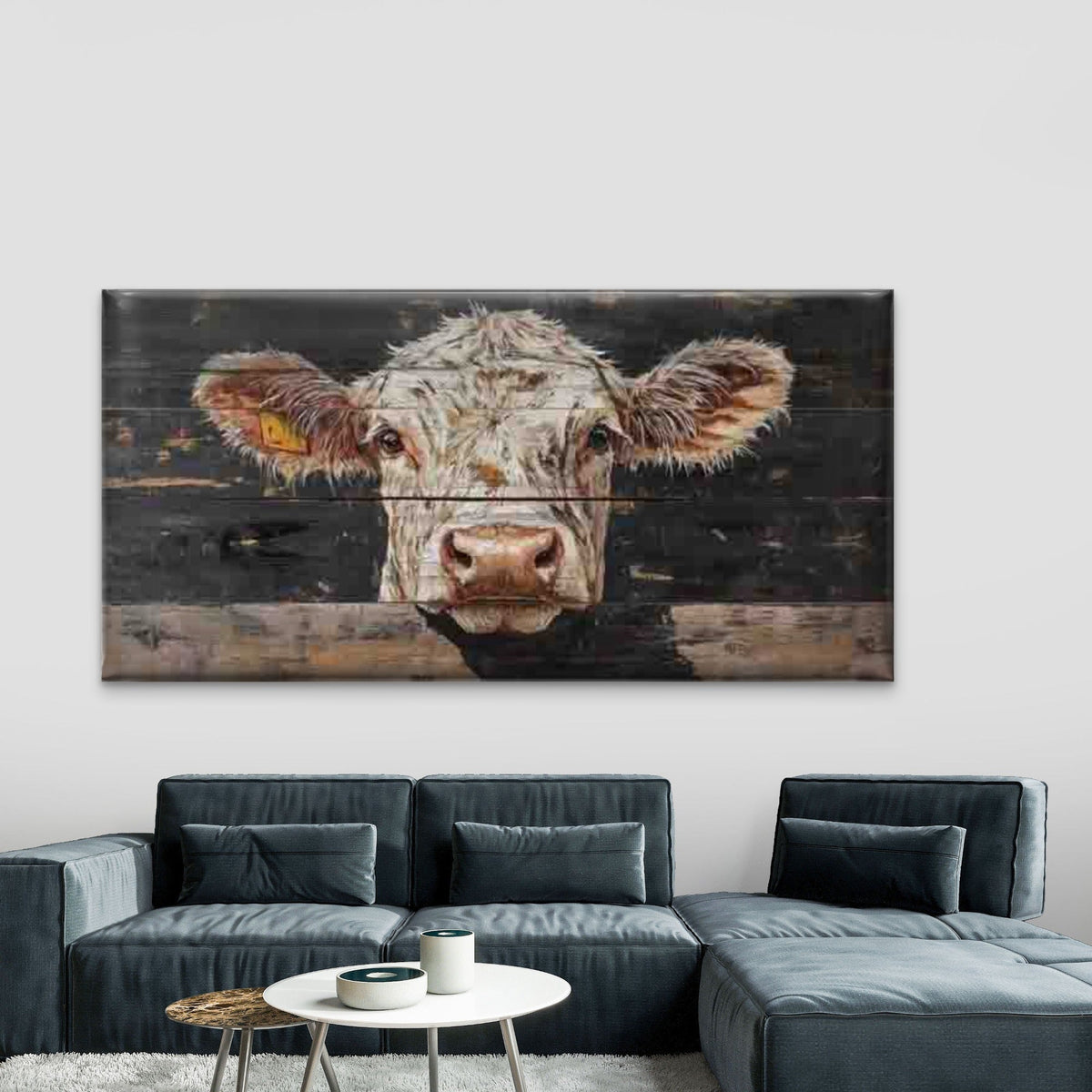Rustic Cow Portrait Wall Art Canvas Office Home Room Framed 80x45cm