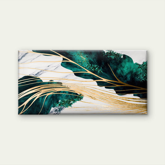 Abstract Emerald Jade Gold Wall Art Canvas Office Home Room Framed 80x45cm