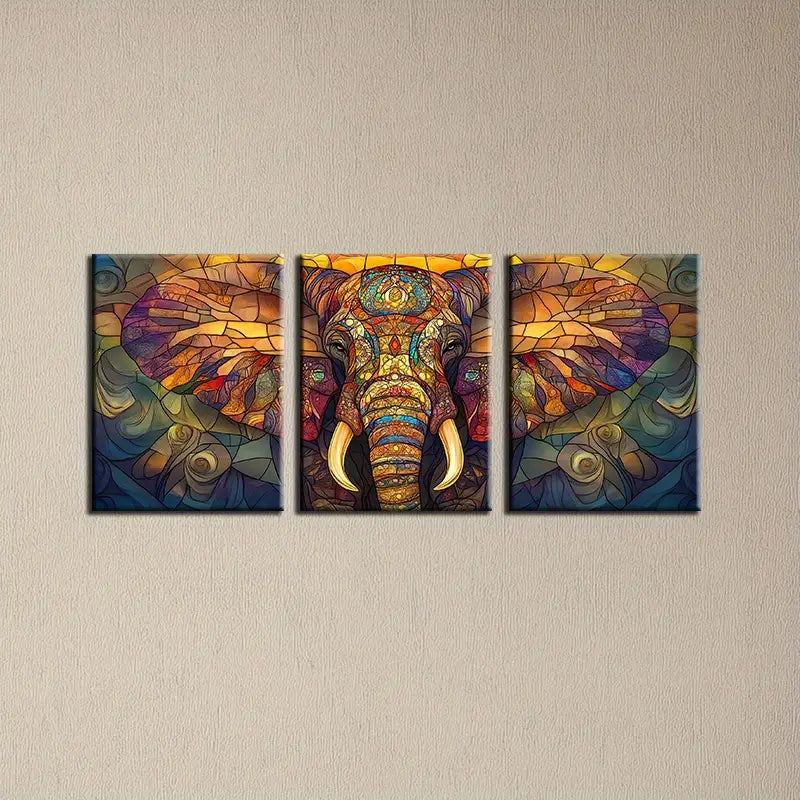 3pcs Charming Elephant Painting Colorful Design Metal Print Ready to Hang Art
