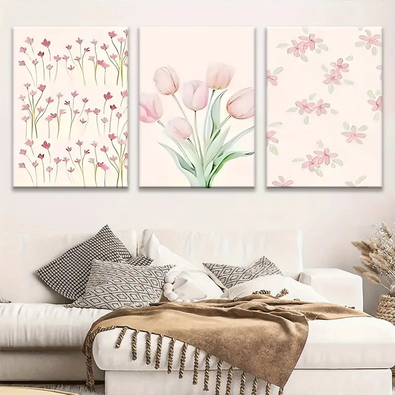 3pcs Watercolor painting fashion pink floral Metal Print Ready to Hang Art