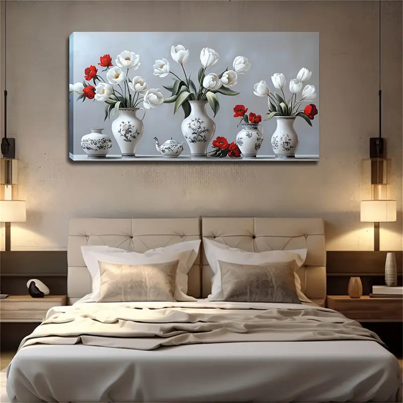 White Porcelain Vases Wall Art Canvas Office Home Room Framed 120x60cm