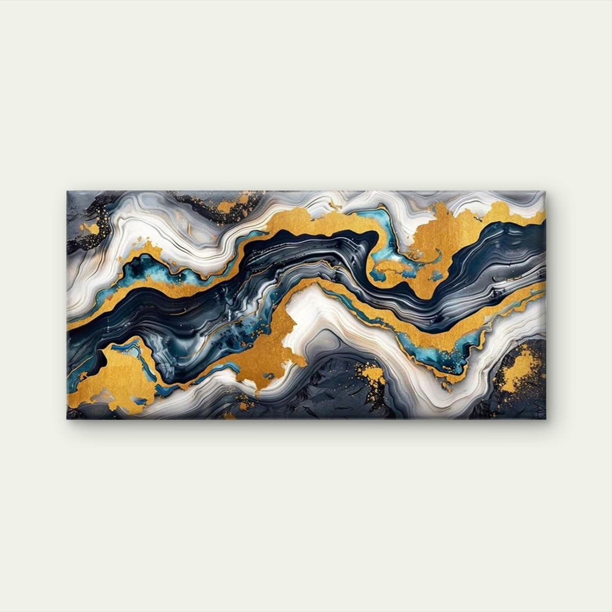 Blue, Green, Golden Abstract Wall Art Canvas Office Home Room Framed 120x60cm