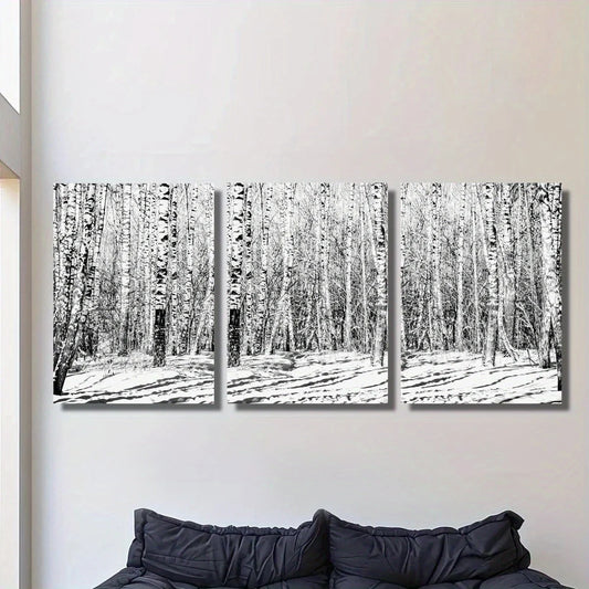 3pcs Winter Wonderland Scene with Snow Metal Print Ready to Hang Art