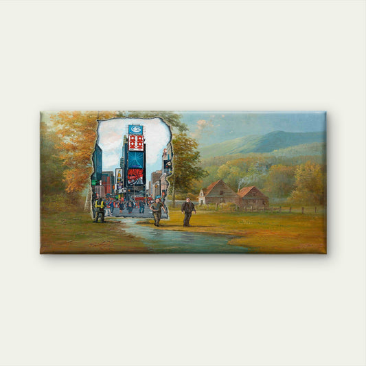 Vintage City Nature Contrast Wall Art Canvas Office Home Room Framed 80x45cm