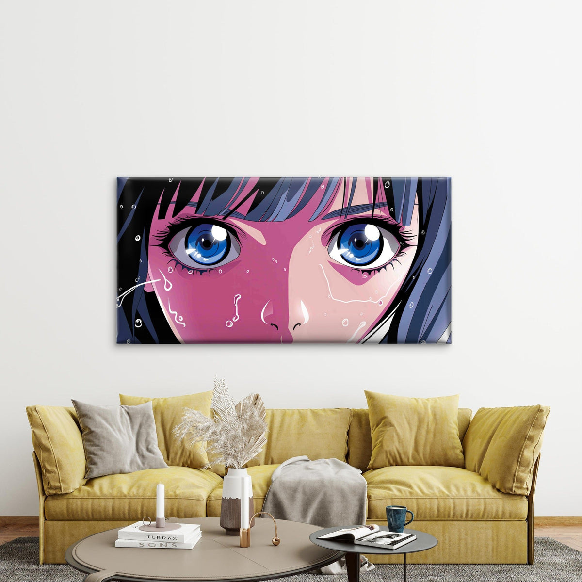 Face of a Young Anime Girl Wall Art Canvas Office Home Room Framed 80x45cm