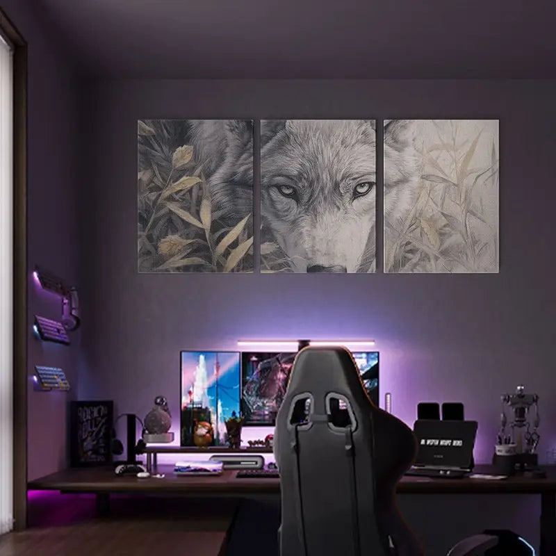 3pcs Close-up of the face and eyes of an Arctic wolf Metal Print Ready to Hang Art