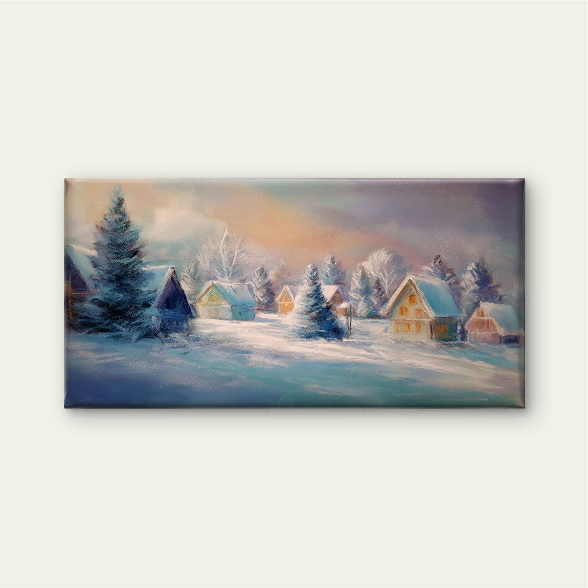 Cozy Winter Village Snow Cabins Wall Art Canvas Office Home Room Framed 120x60cm