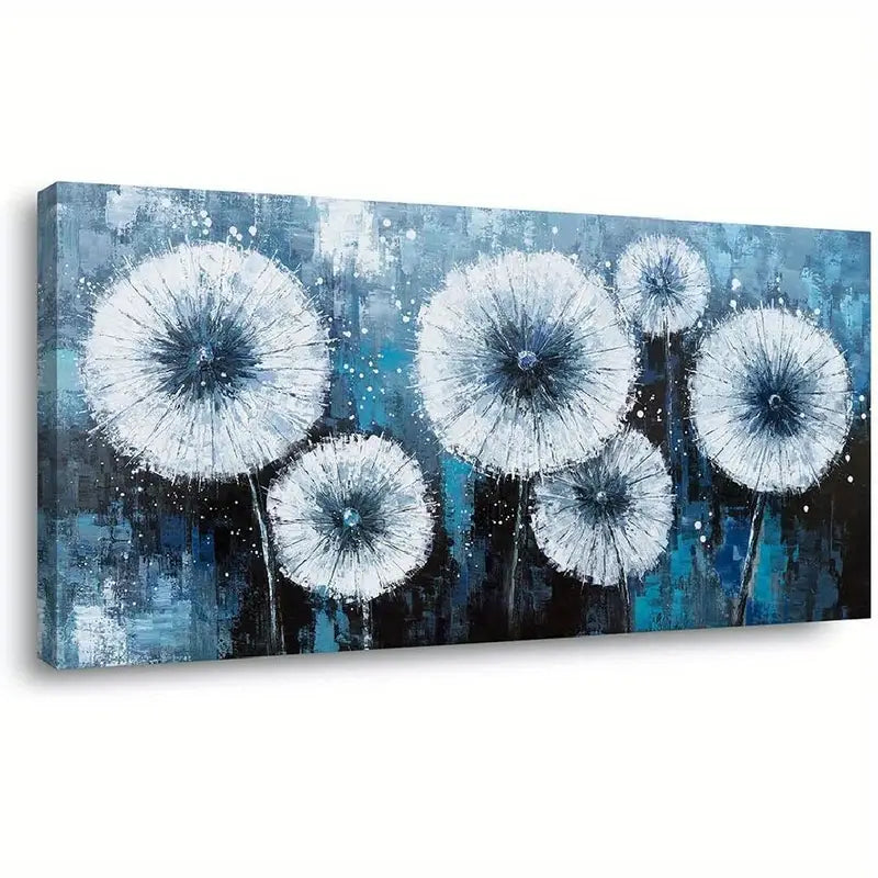 Navy Blue White Floral Wall Art canvas office home room framed 120x60cm