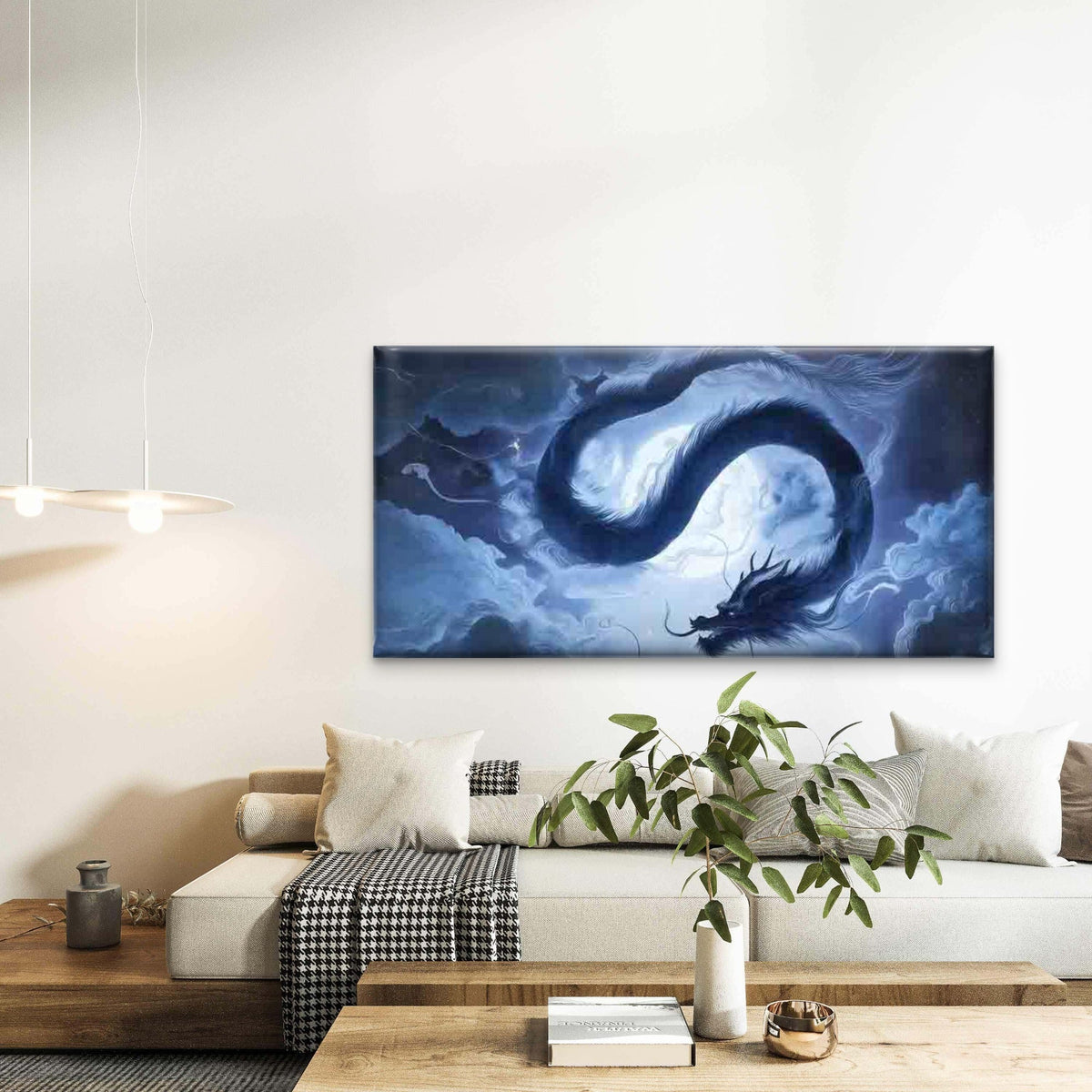 Mystical Blue Dragon Flying Wall Art Canvas Office Home Room Framed 120x60cm