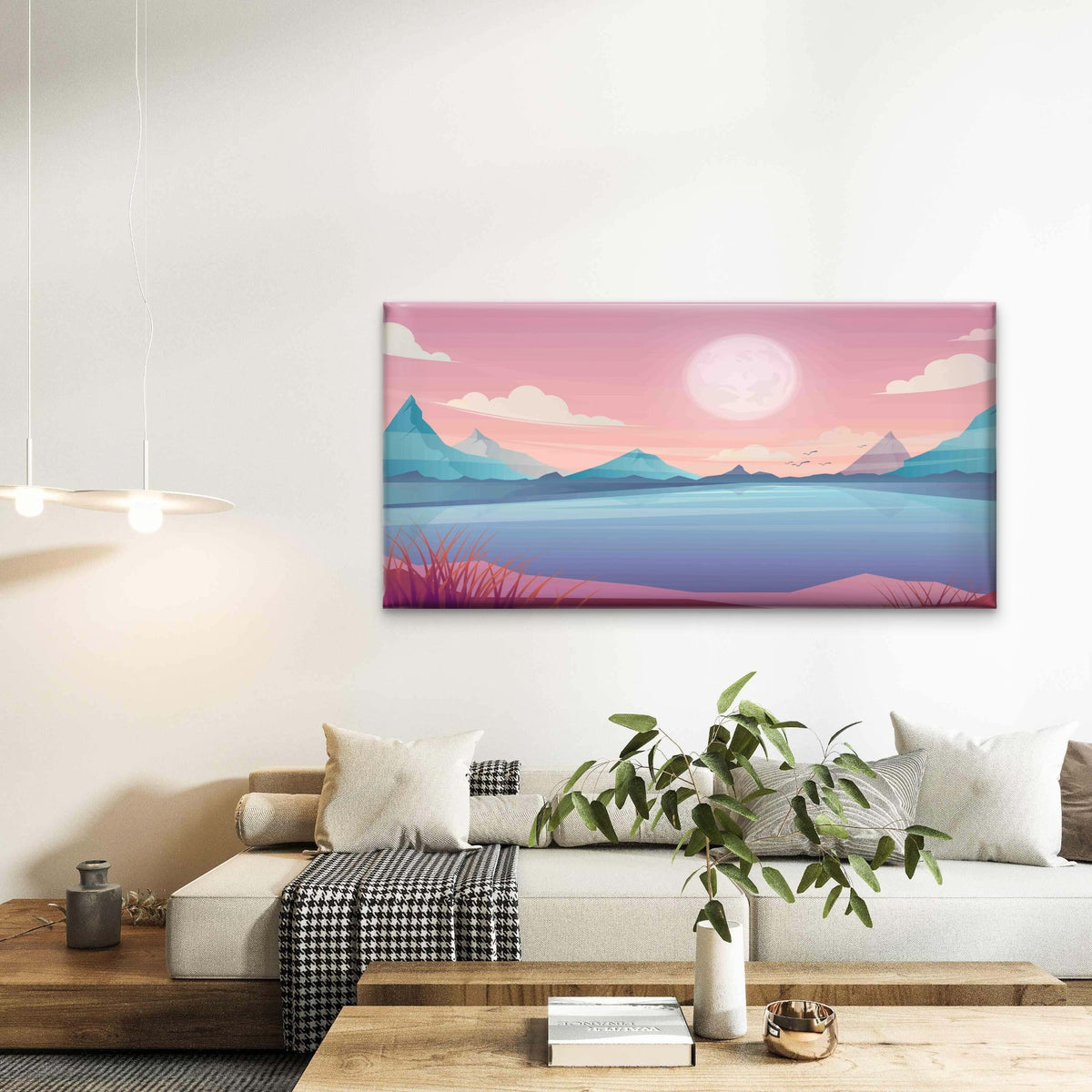 Pastel Mountain Landscape Wall Art Canvas Office Home Room Framed 120x60cm