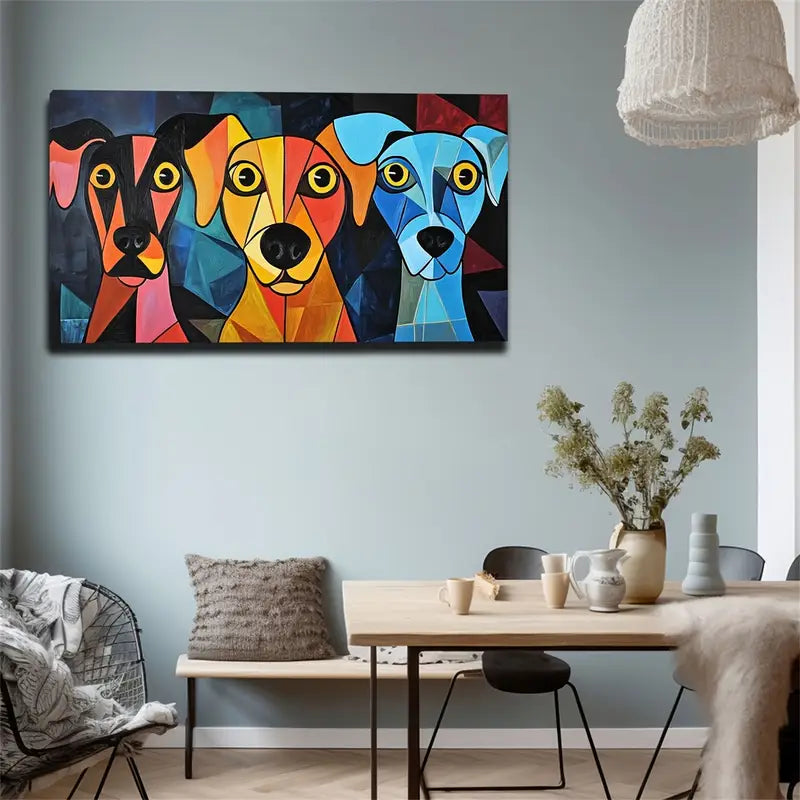 Three Dogs in Vibrant Colors Wall Art Canvas Office Home Room Framed 120x60cm