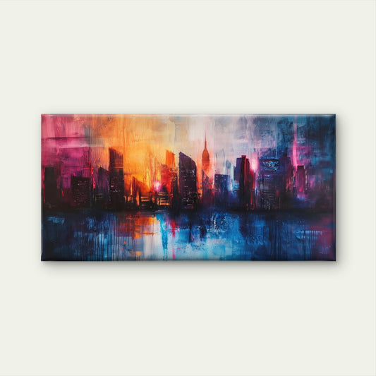 Abstract City Skyline Panorama Wall Art Canvas Office Home Room Framed 80x45cm