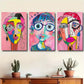 3pcs Colorful Geometric Faces with Bold Features and Expressions Metal Print Ready to Hang Art