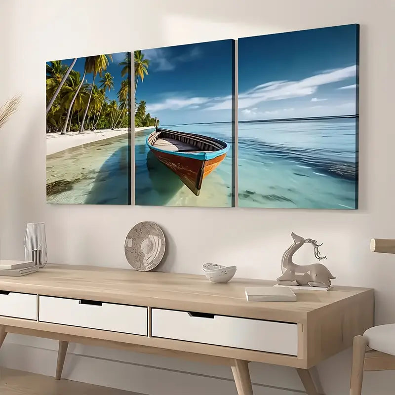 3pcs Modern Wind Beach Beach Ocean Landscape Art Wall Art Set Canvas Framed 40x60cm - High Quality Print 100% Australian Made Wall Canvas Ready to Hang