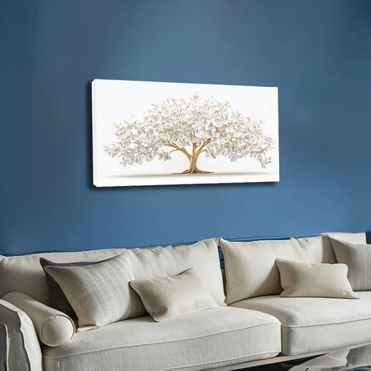 Golden Root And White Petals Wall Art Canvas Office Home Room Framed 120x60cm