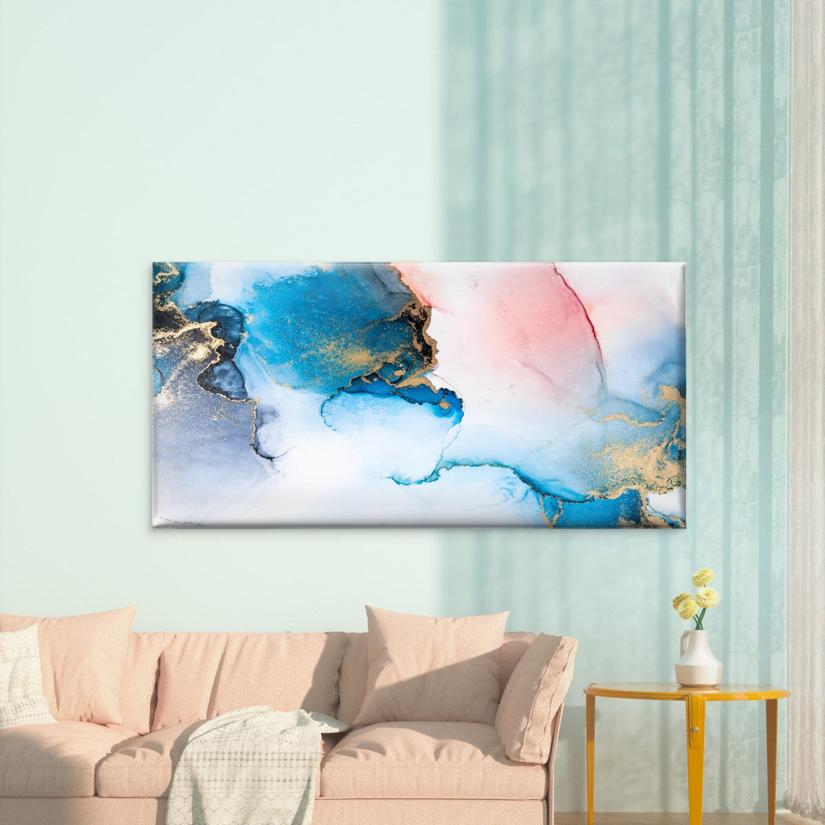 Blue Marble Ink Art Wall Art Canvas Office Home Room Framed 120x60cm